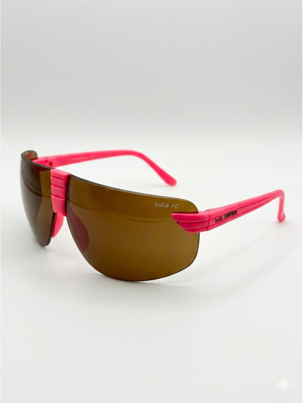 Vintage 80s Bollé Contour Sport Shield Sunglasses Neon Pink Made in France Case